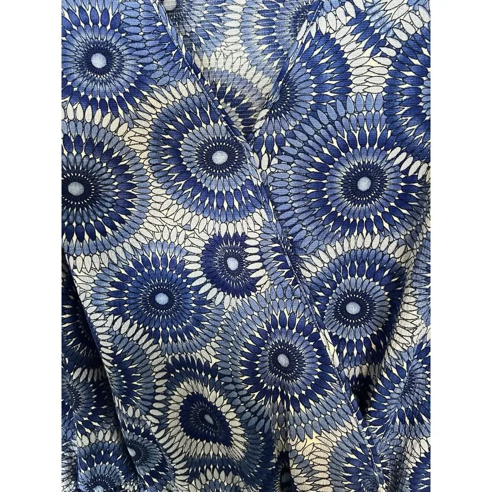 Melloday Women's Smocked Wrap Top Blue Floral Large - Picture 5 of 9